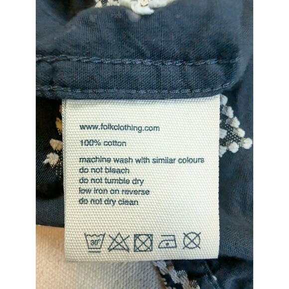 FOLK Clothing Ryder Cotton Embroidered Blue/White Short Sleeve Shirt Mens Medium - Picture 6 of 8